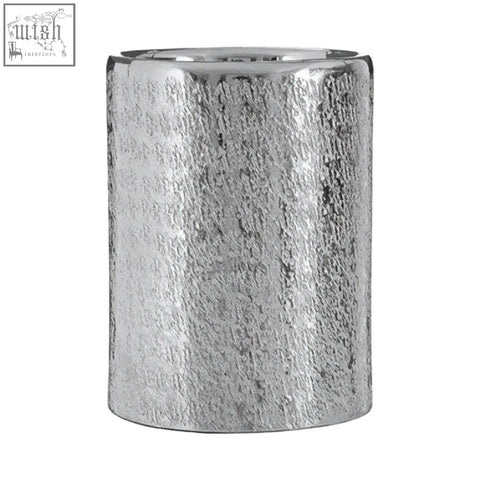 Silver hammered cylindrical candle holder from kensington townhouse safia small candle holder collection