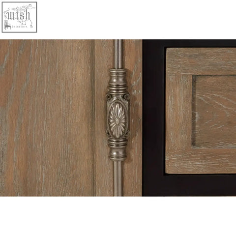 Antique silver finished ornate sunburst drawer pull on kensington townhouse sideboard drawer handle