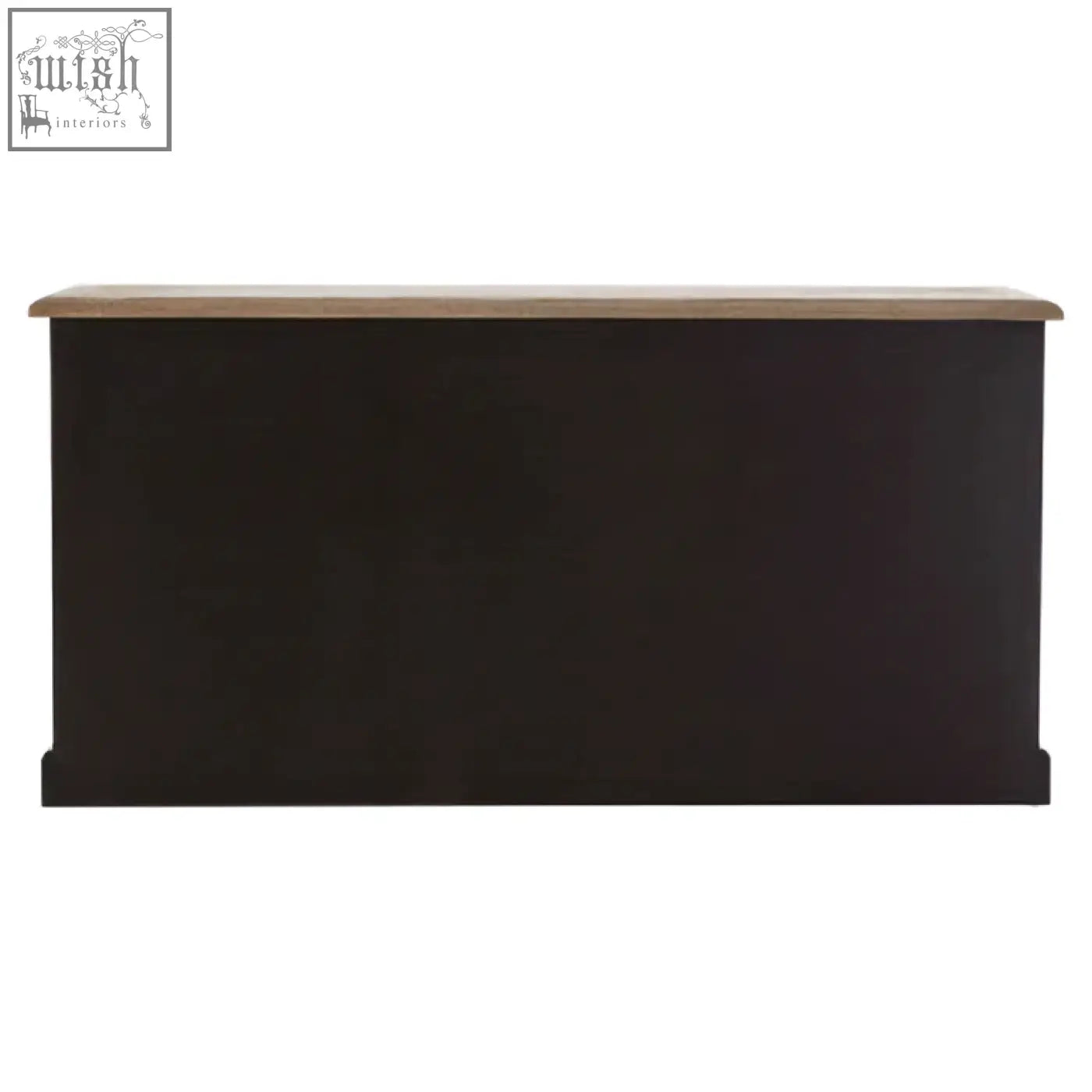 Black wooden console table with a light brown top from the kensington townhouse sideboard collection