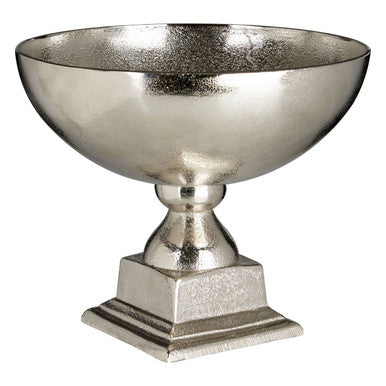 Silver metallic kensington townhouse small bowl with textured hammered finish and tiered square base for elegant display