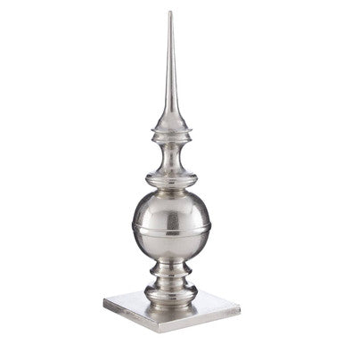 Silver metallic finial rough nickel obelisk with pointed spire rounded globe and square base small rough nickel design