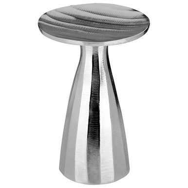 Small silver candle holder with silver metallic tapered base and textured wave top for kensington townhouse