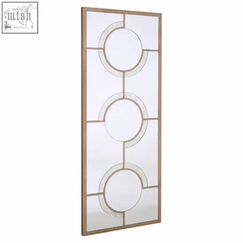 Kensington townhouse wall mirror with gold-toned frame and three vertical circular glass panels for stylish decor