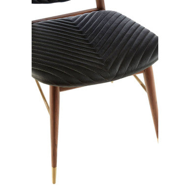 Kenso Black Leather and Walnut Wood Dining Chair