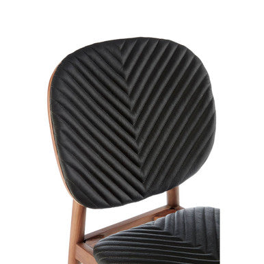 Kenso Black Leather and Walnut Wood Dining Chair