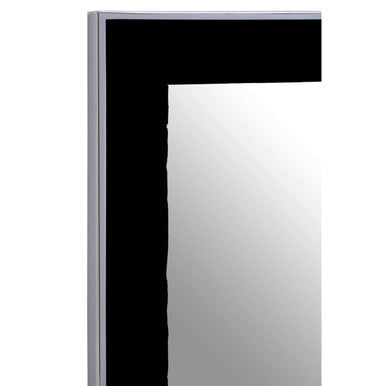 Chrome framed kerala black rectangular wall mirror with sleek black panel on left side for modern decor