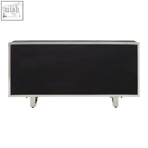 Black sideboard kerala black sideboard with silver stainless steel trim and legs for stylish storage solutions