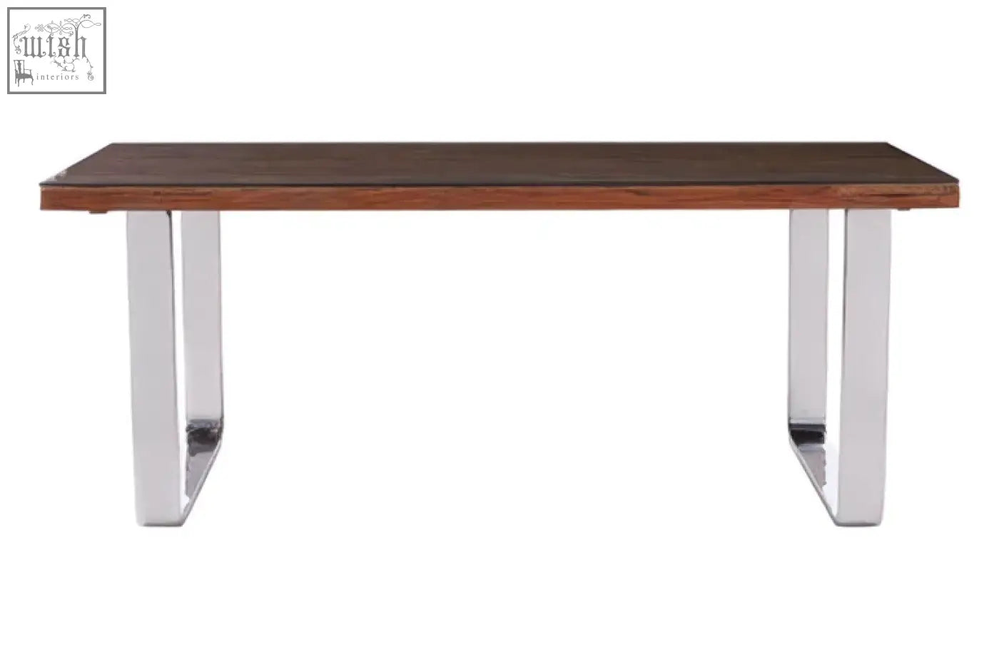 Modern rectangular kerala natural u shaped base dining table with dark wood top and sleek chrome base dining table