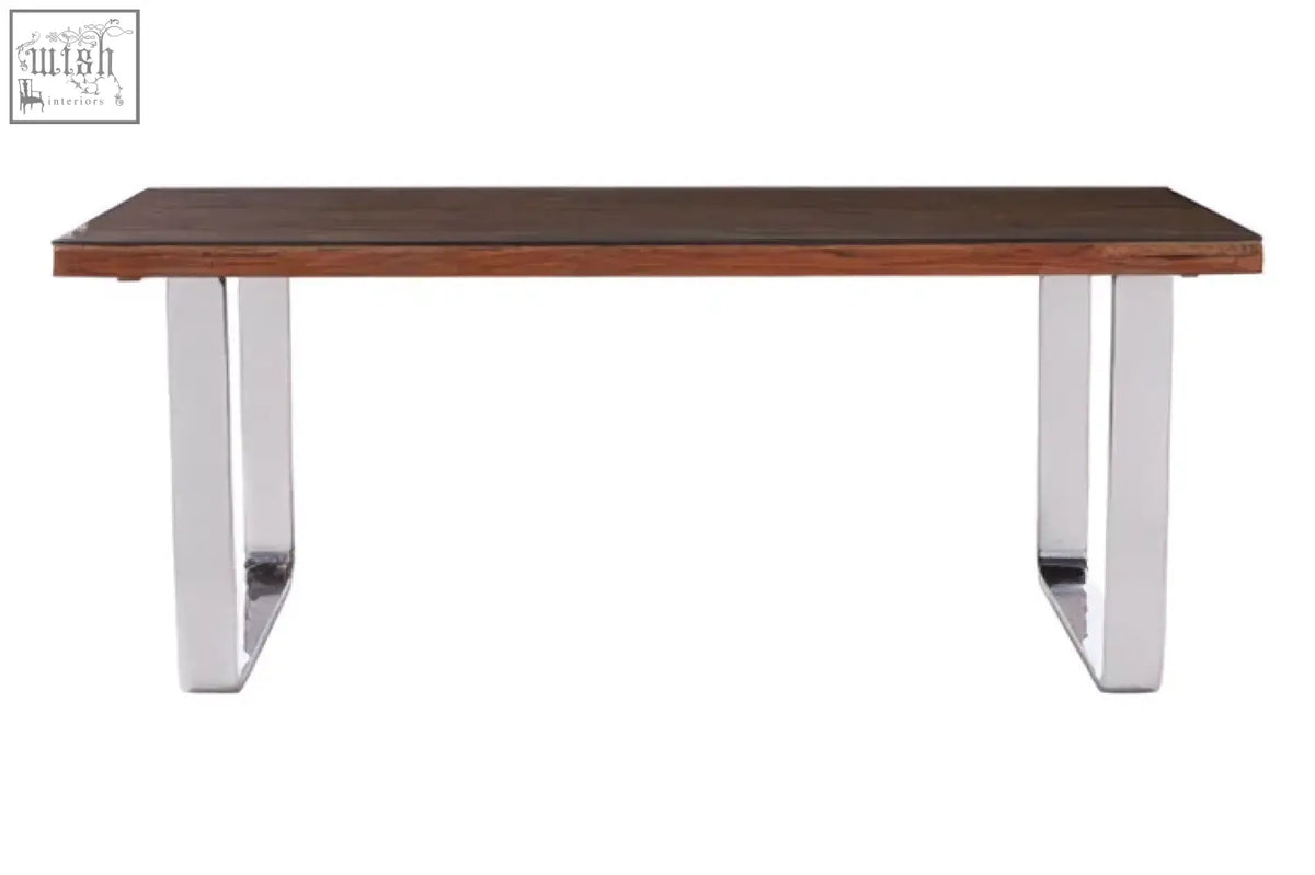 Modern rectangular kerala natural u shaped base dining table with dark wood top and sleek chrome base dining table