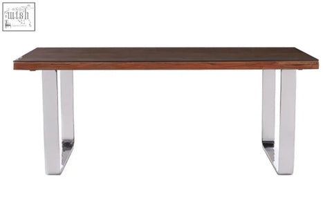 Modern rectangular kerala natural u shaped base dining table with dark wood top and sleek chrome base dining table