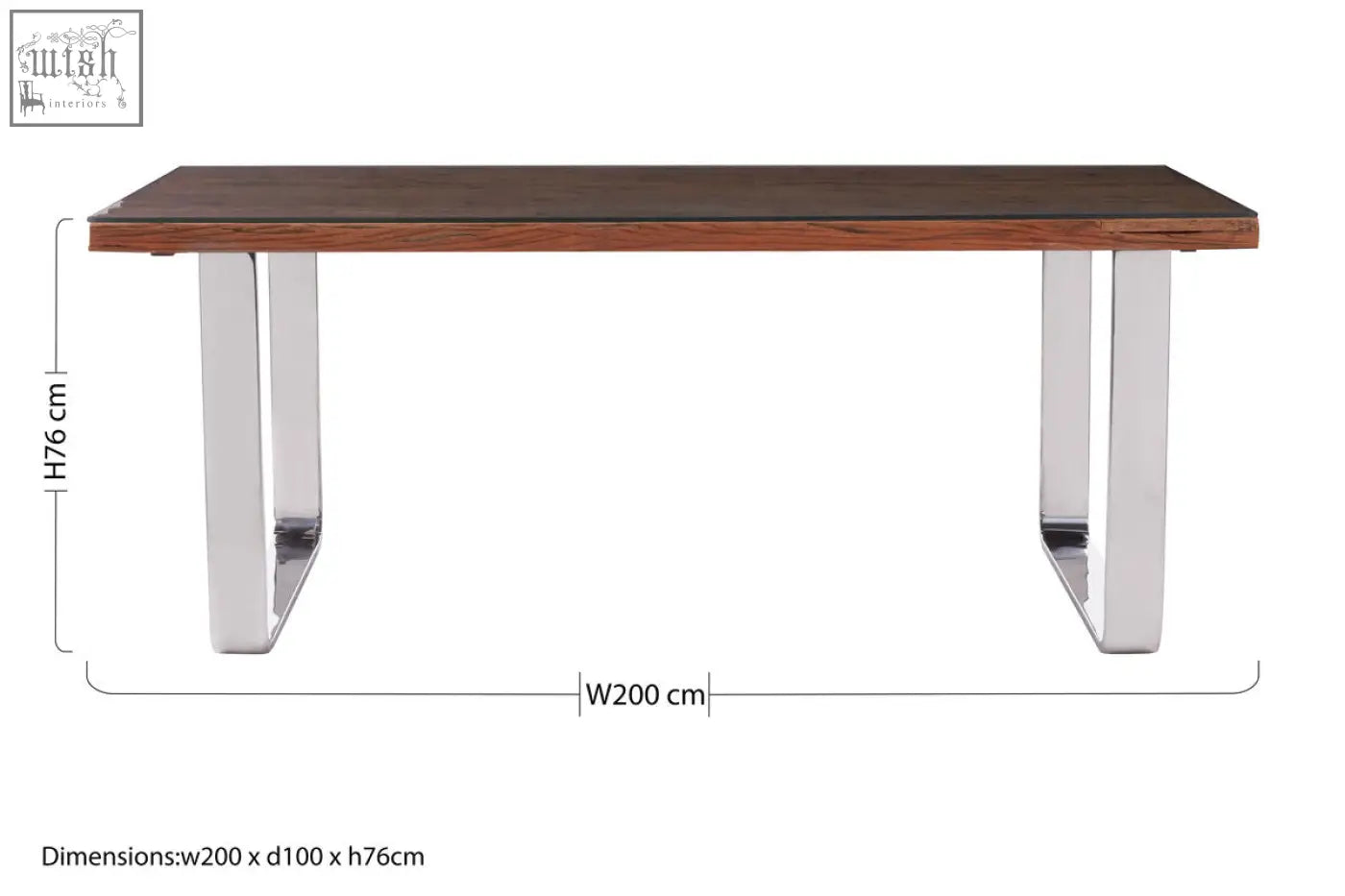 Modern rectangular base dining table with dark wood top and sleek chrome legs from kerala natural u shaped base dining table