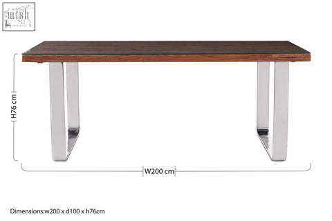 Modern rectangular base dining table with dark wood top and sleek chrome legs from kerala natural u shaped base dining table