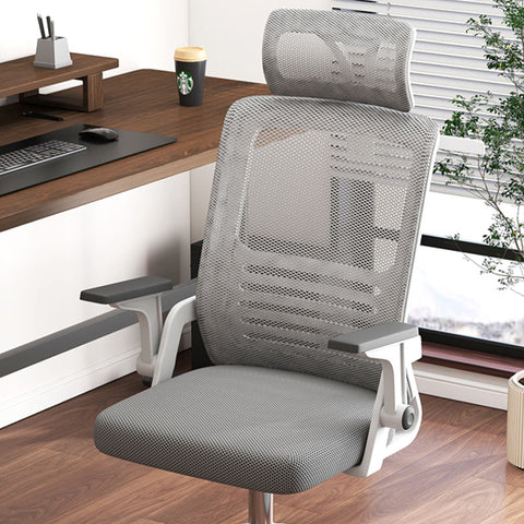 Gray mesh kerr office chair with padded seat and adjustable armrests perfect for any office chair setup