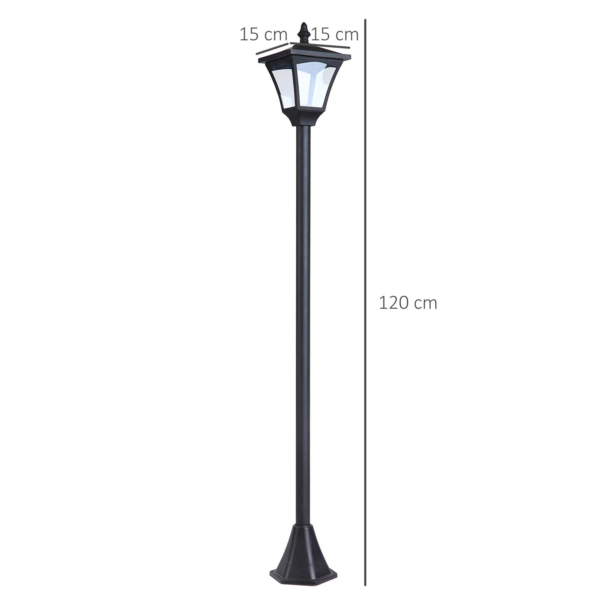 Outsunny Outdoor Garden Solar Post Lamp Photosensitive LED Lantern Bollard Pathway 1.2M Tall – Black