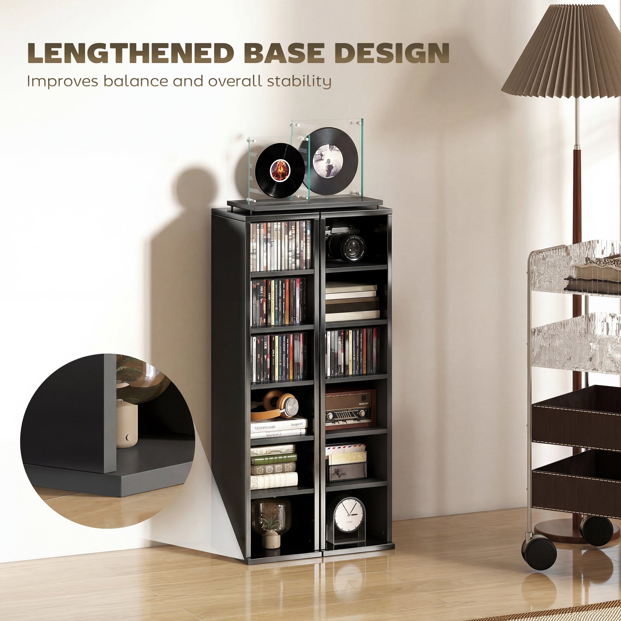 HOMCOM Set of 2 CD Media Display Shelf Unit Tower Rack with Adjustable Shelves, High Gloss Black