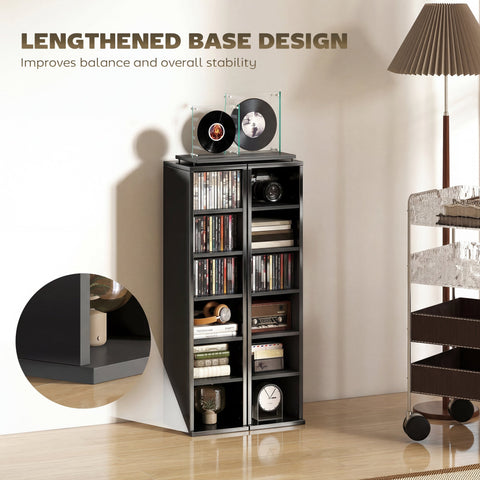 HOMCOM Set of 2 CD Media Display Shelf Unit Tower Rack with Adjustable Shelves, High Gloss Black