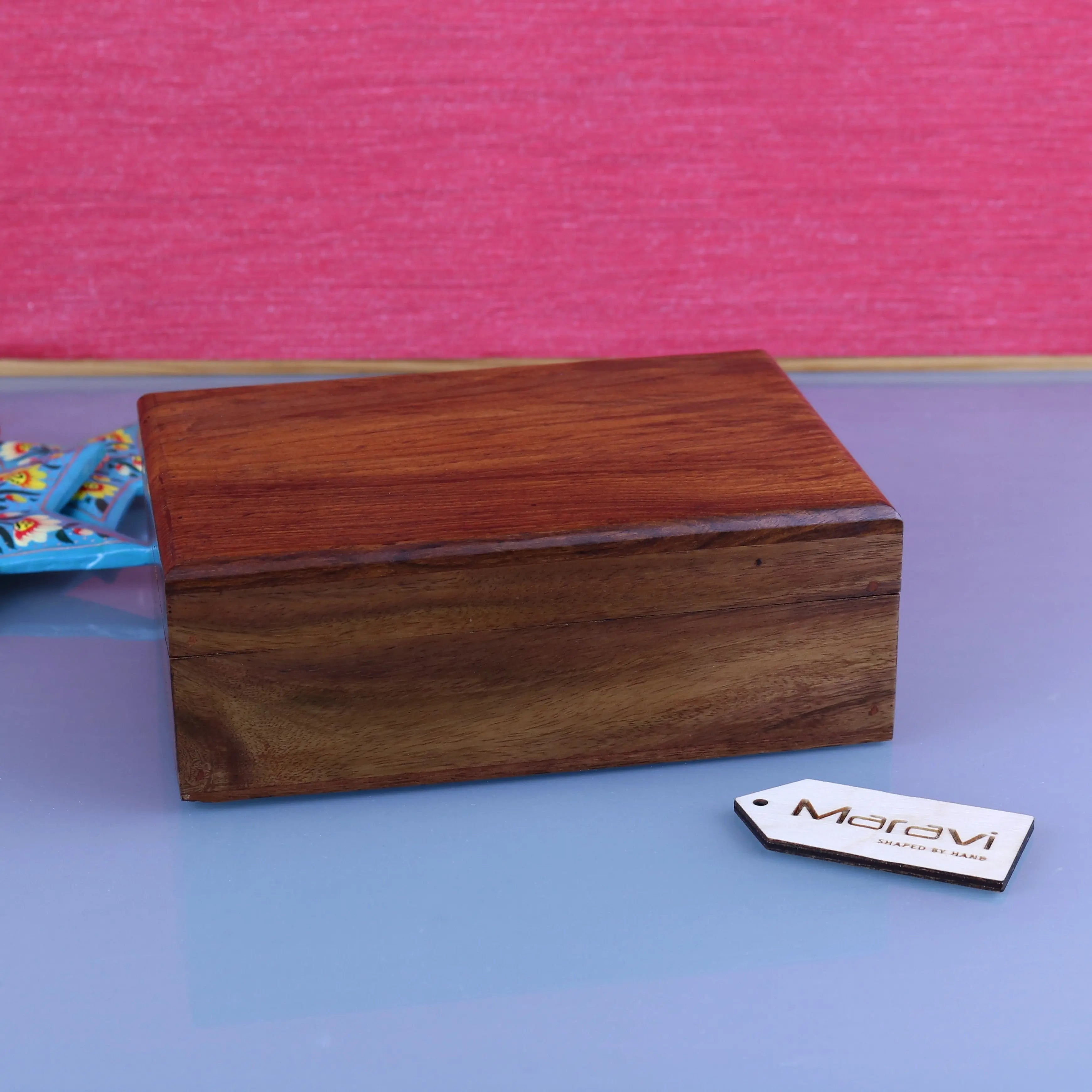 Khalka plain wooden storage box with rich warm brown finish and visible wood grain ideal for wooden storage needs