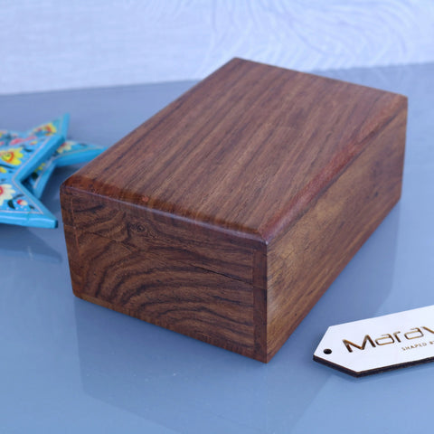 Khalka plain wooden storage boxes with a dark brown finish and natural wood grain wooden storage boxes
