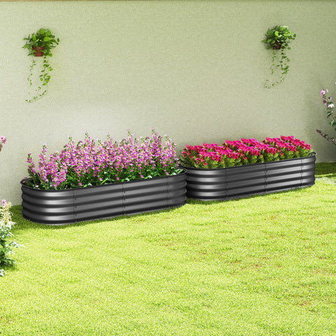 Outsunny Galvanised Raised Garden Bed, Metal Planter Box with Safety Edging, for Flowers, Herbs, Succulents, Pack of 2, Dark Grey