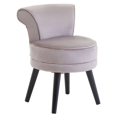 A soft lavender loretta mink velvet armchair with a curved back and black tapered legs for kids seating