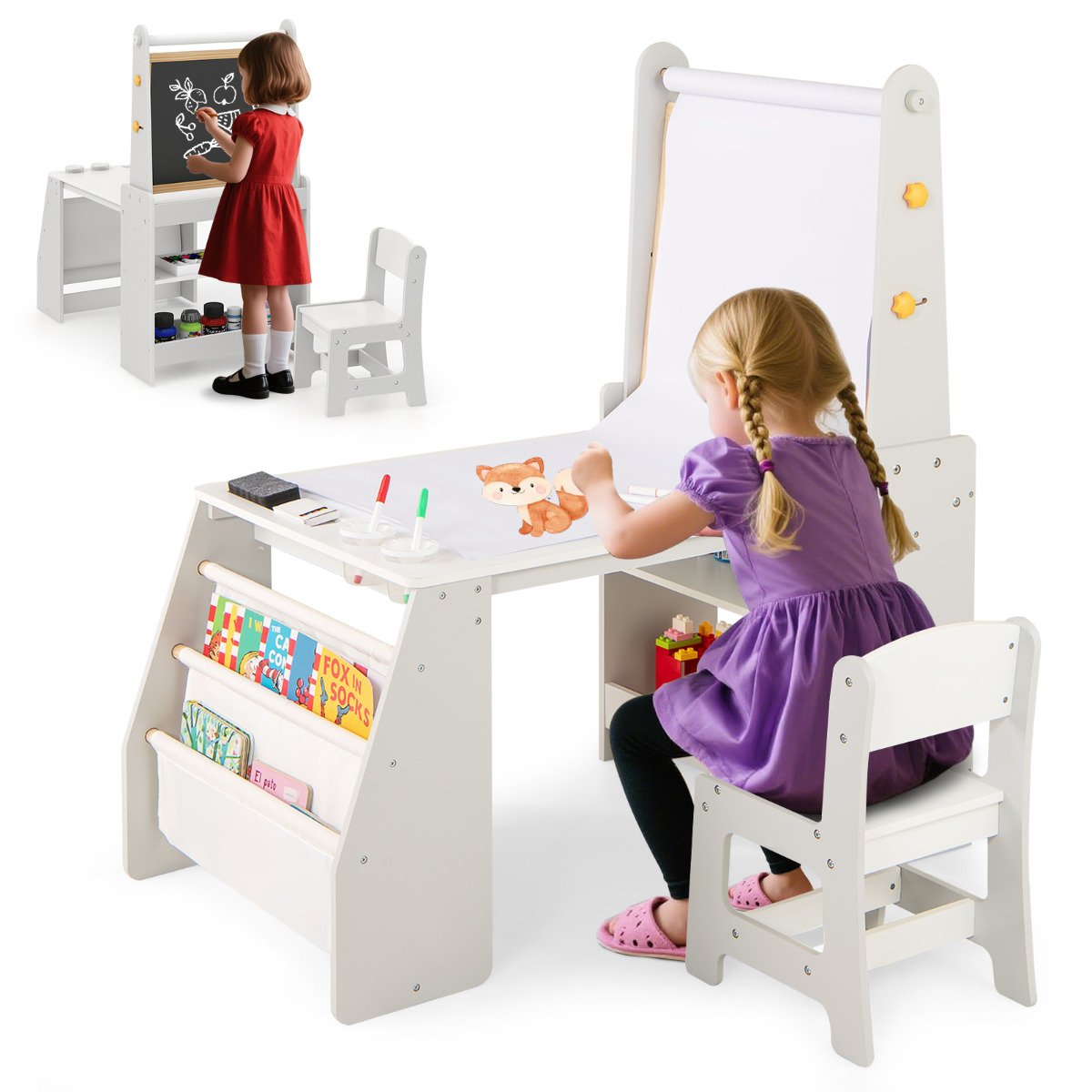 Kids Art Table and Chair Set Multifunctional Kids Activity-Grey