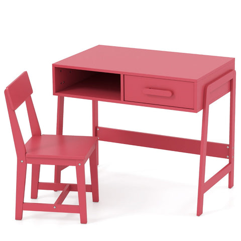 Kids Desk and Chair Set with Drawer and Pine Wood Legs-Black