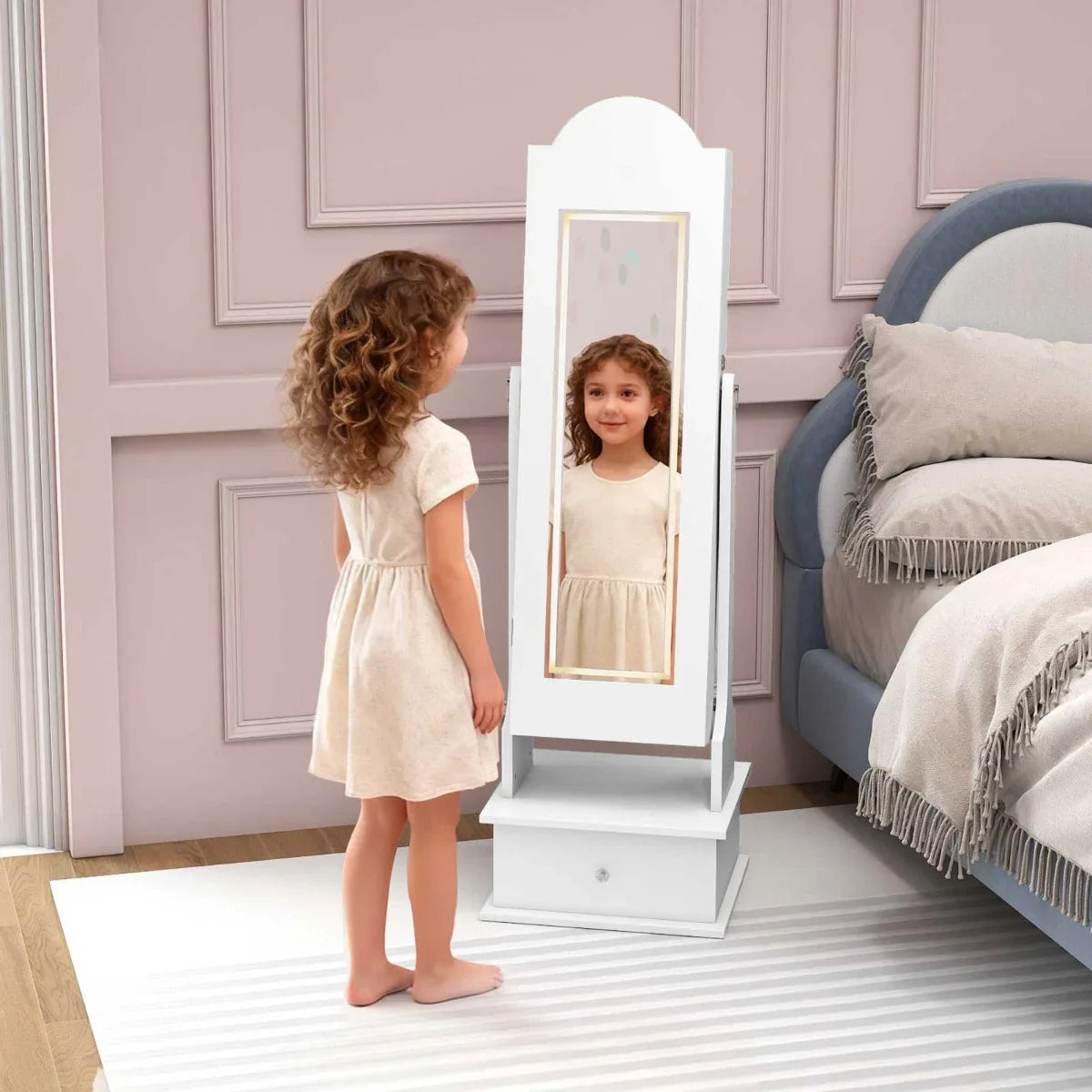 Kids Jewelry Cabinet Children Jewelry Organizer with Lights-White