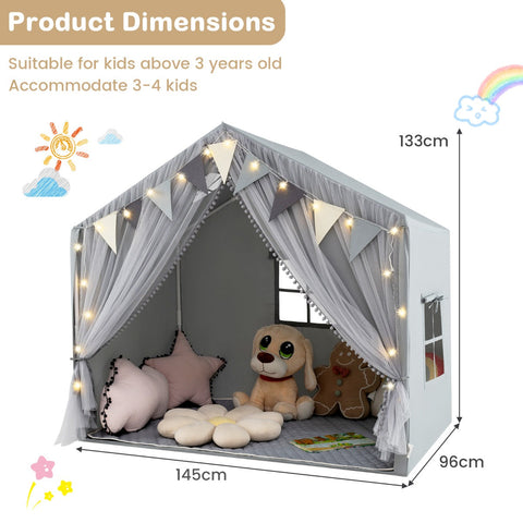 Kids Play Tent 3-4 Kids Large Play Tent House with Fabric and Screen Curtains-Beige