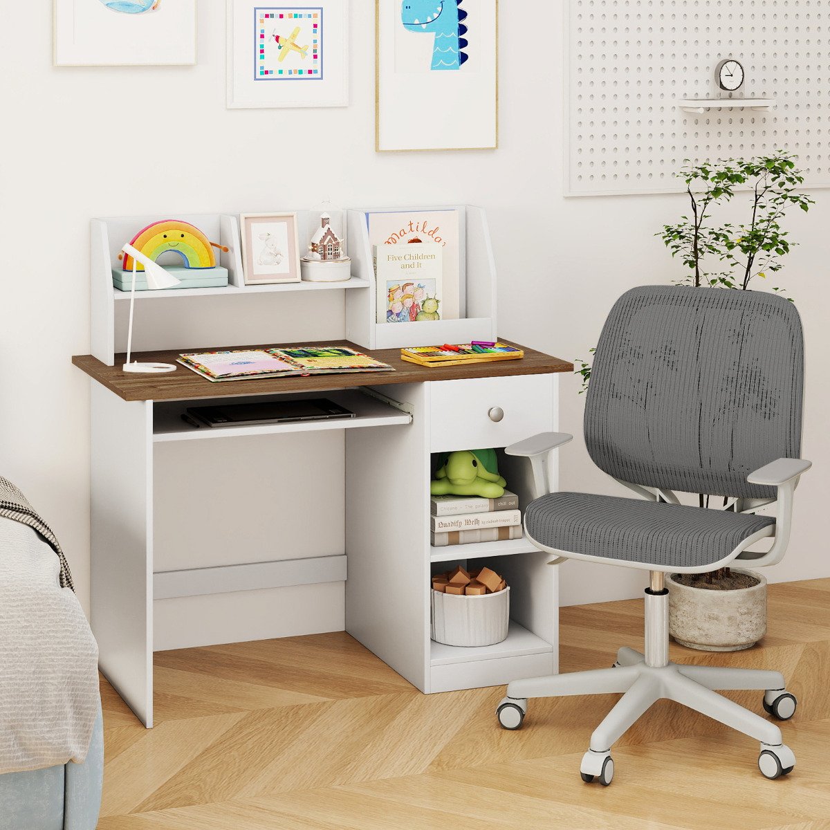Kids Study Desk Multifunctional Student Desk-Grey