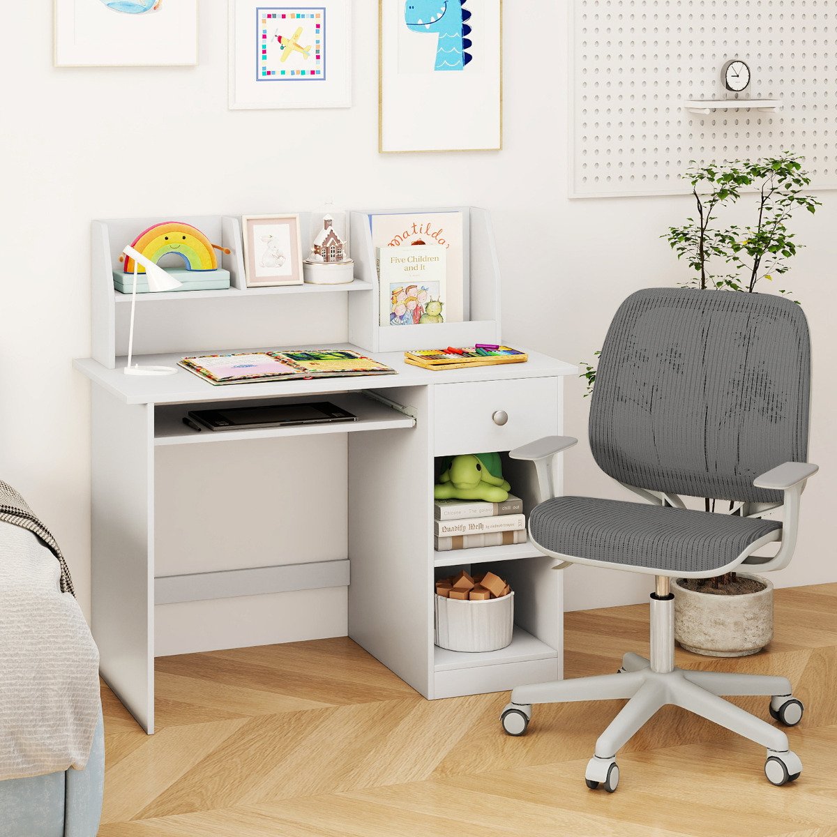 Kids Study Desk Multifunctional Student Desk-Grey