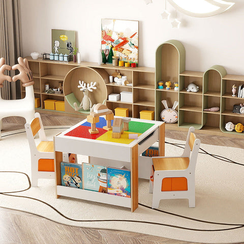 Kids Table and 2 Chairs Set Multifunctional Activity Table with Reversible Tabletop-Grey