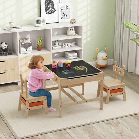 Kids Table and Chairs 4 in 1 Wooden Activity Desk Set (Bear Shape)-Grey