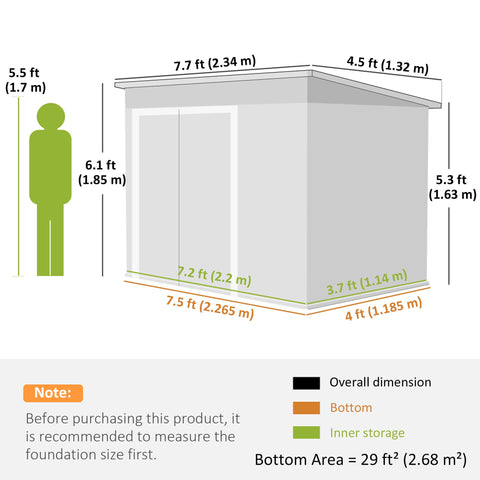Outsunny 7.5 x 4.3ft Metal Garden Storage Shed, Waterproof Outdoor Shed with Triple Lockable Door, Gloves, Vents, Green