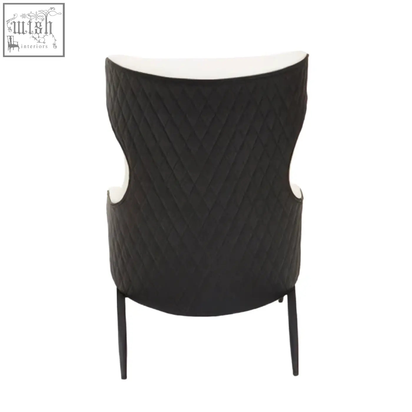 Black quilted kiev ivory armchair with white faux leather lining and sleek metal legs for stylish seating