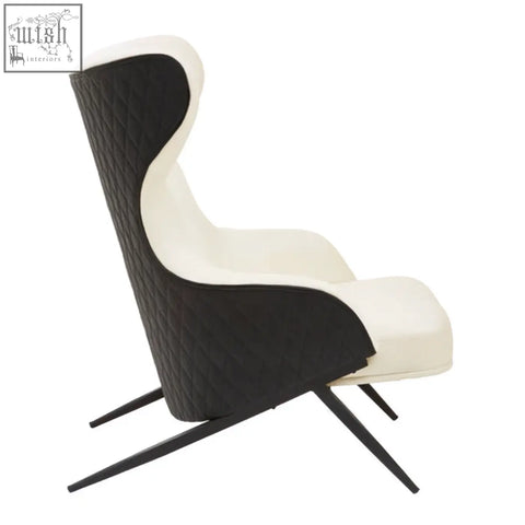 Black and white quilted faux leather kiev ivory armchair with sleek modern wingback design
