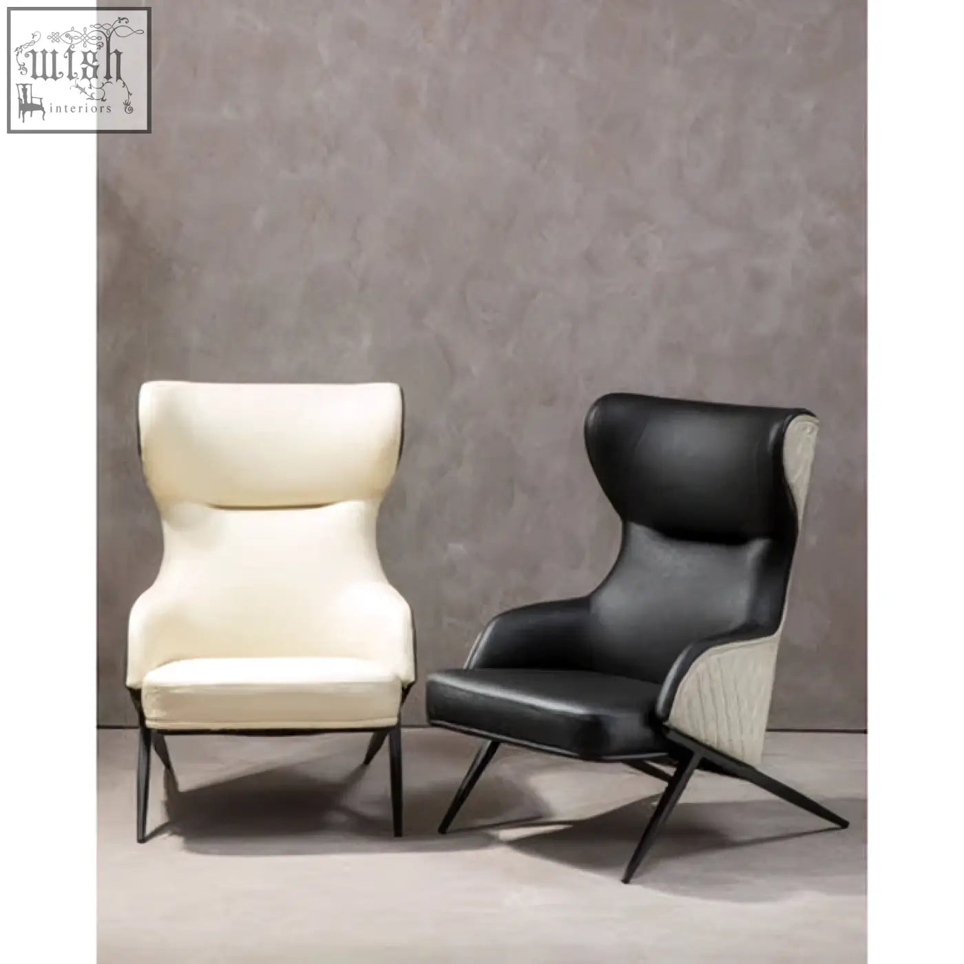Cream-colored and black kiev ivory faux leather armchair with sleek modern design perfect for stylish seating