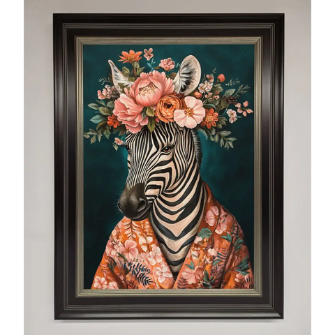 Kimono Zebra Flowers Framed Wall Art - B0 (100 x 141 cm) / Black Silver - Framed Print