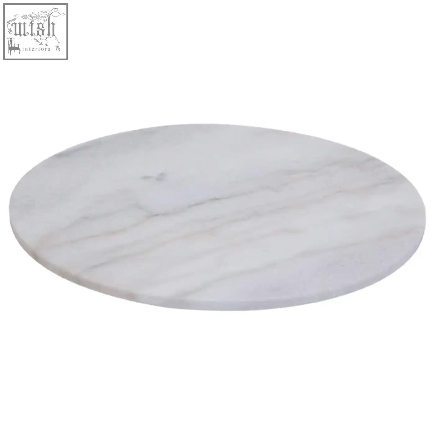 Kindia round white marble lazy susan with a white marble serving platter featuring subtle gray veining