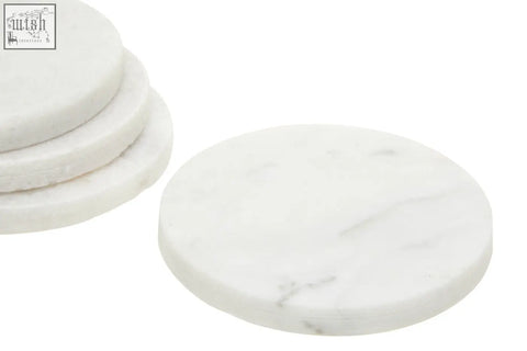 Kindia set of 4 white marble round coasters with subtle gray veining perfect for stylish table protection