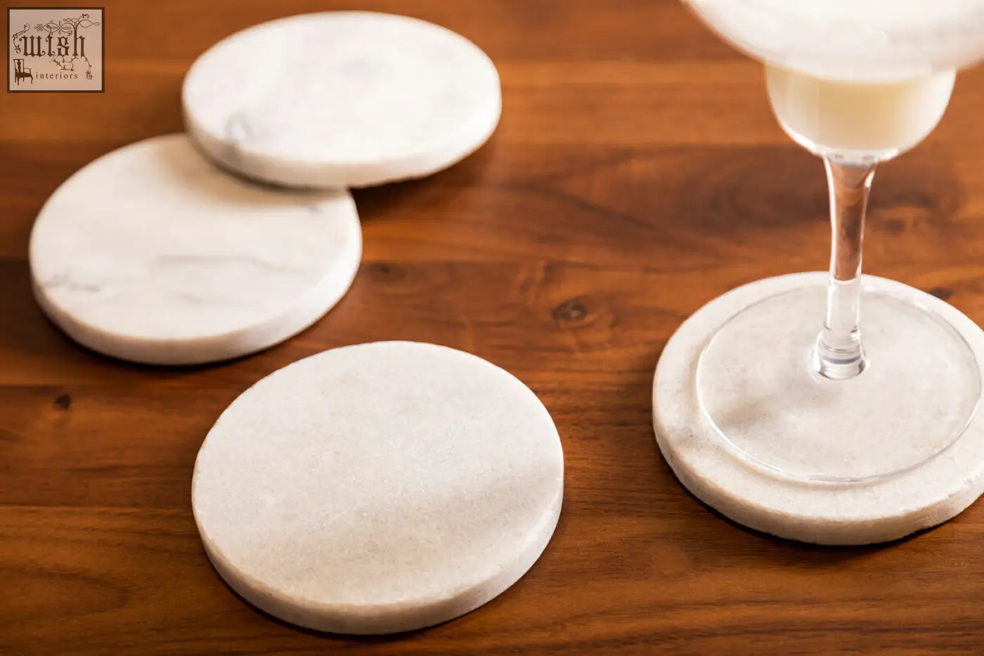 Kindia set of 4 white marble round coasters with subtle gray veining perfect for stylish drink protection