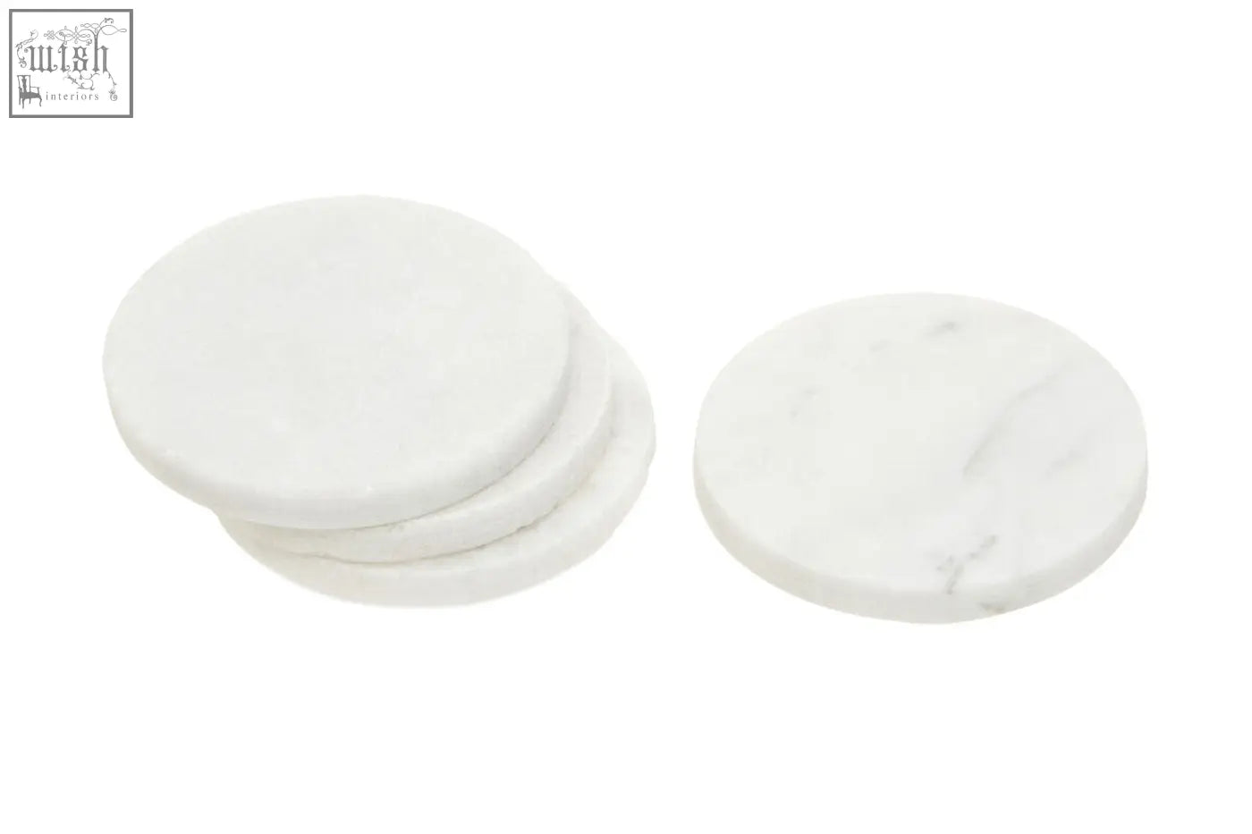 Kindia set of 4 white marble round coasters with subtle gray veining for stylish marble round coasters use