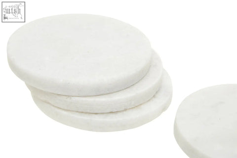 Set of 4 white marble round coasters perfect for protecting surfaces with stylish marble round coasters design