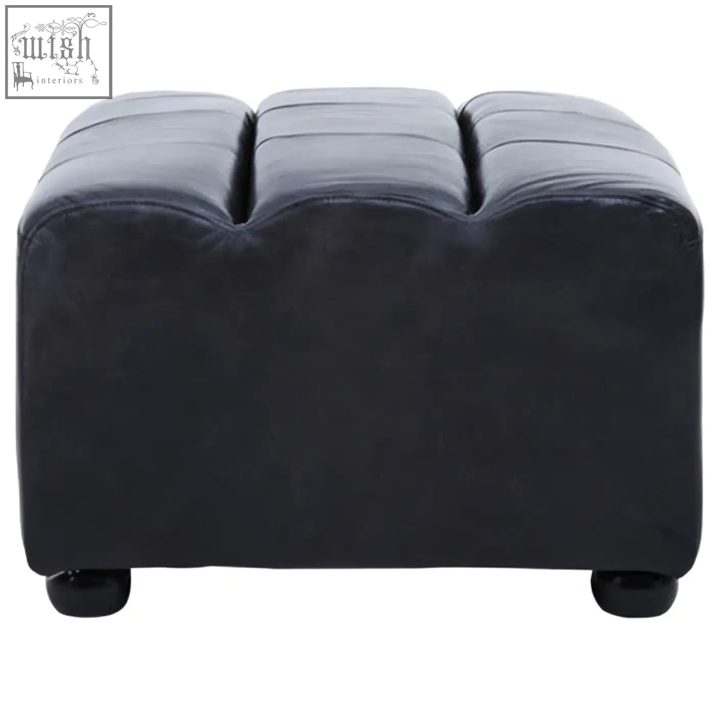 King antique black leather modular ottoman with tufted square panels and rounded corners in antique black leather
