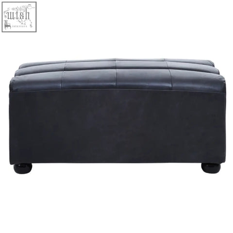 King antique black leather modular ottoman with tufted upholstery rounded corners and antique black finish
