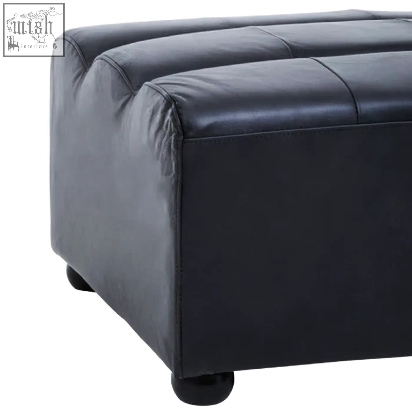 King antique black leather modular ottoman with tufted upholstery and rounded feet in antique black leather finish