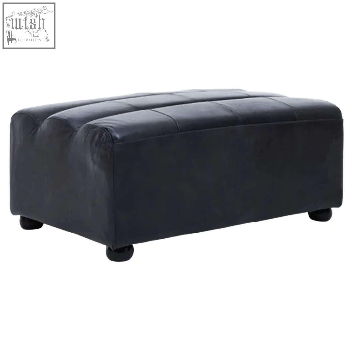 King antique black leather modular ottoman with tufted upholstery and rounded feet in antique black leather finish