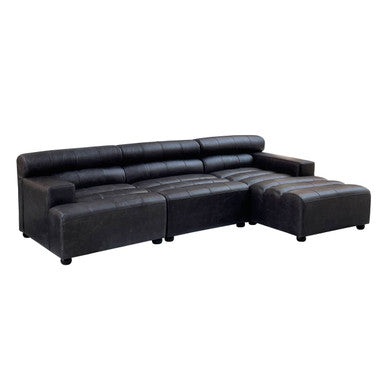 King Antique Black Right Arm Leather Modular Chaise Sofa