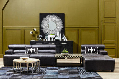 King Armless Antique Black Leather Modular Sofa Chair