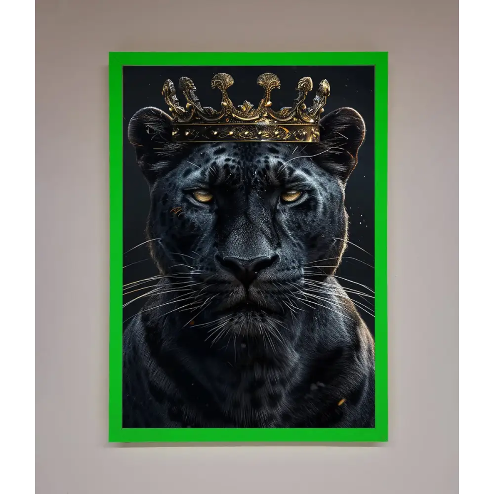 King Panther Framed Wall Art - B0 (100 x 141 cm) / Neon Dark Green - Framed Print