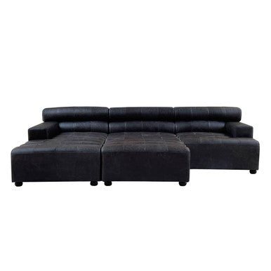 King Right Arm Antique Black Leather Modular Sofa